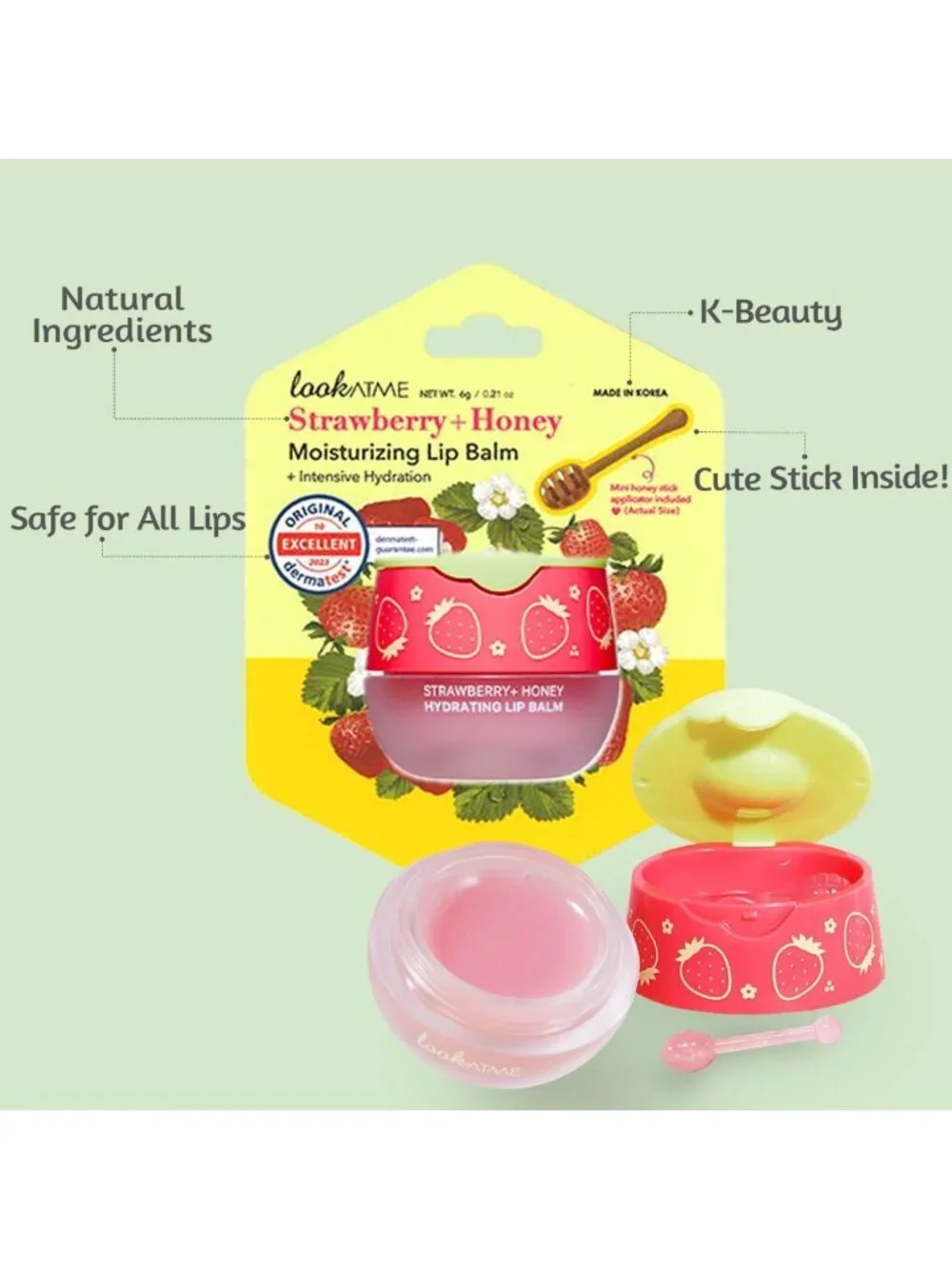 Strawberry Honey Lip Balm - Natural Ingredients, Semi-Glossy, Long-Lasting